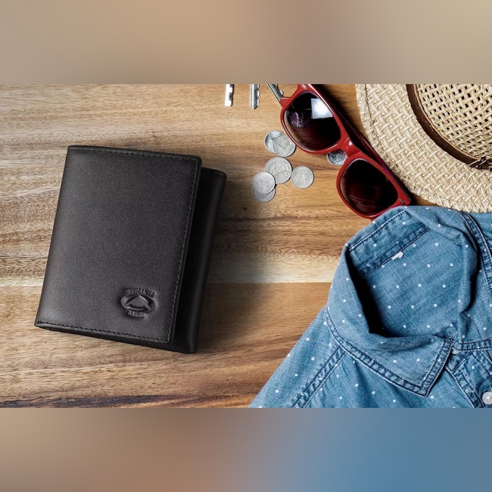 Stealth Mode Leather Trifold RFID Wallet For Men With Flip Out ID Holder